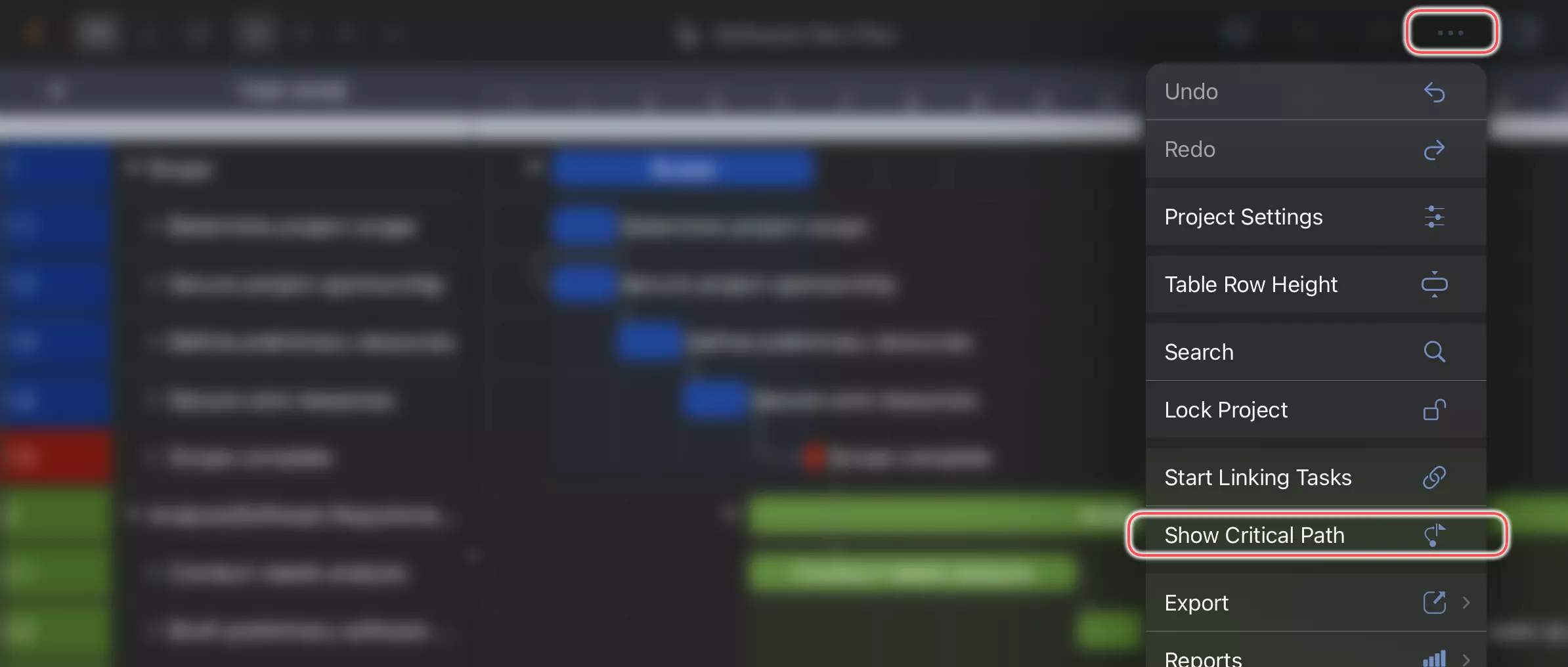 Critical Path Menu