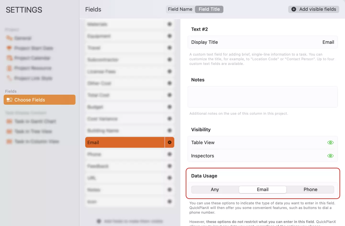 Email and Phone Setting