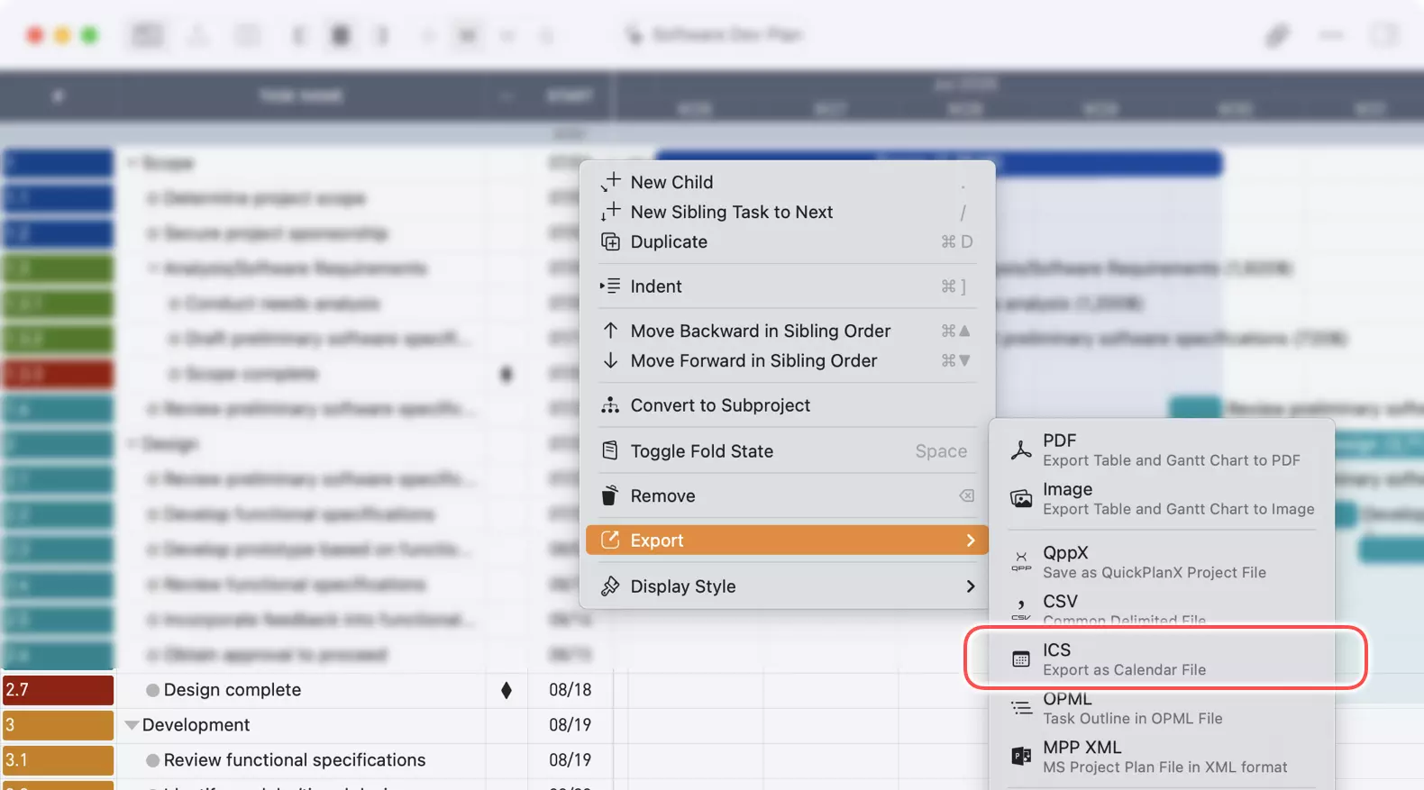 Eine Aufgabengruppe in eine ICS-Datei auf dem Mac exportieren