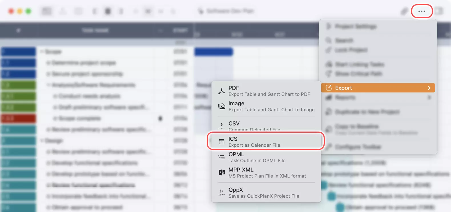 Gesamtes Projekt in ICS-Datei auf Mac exportieren