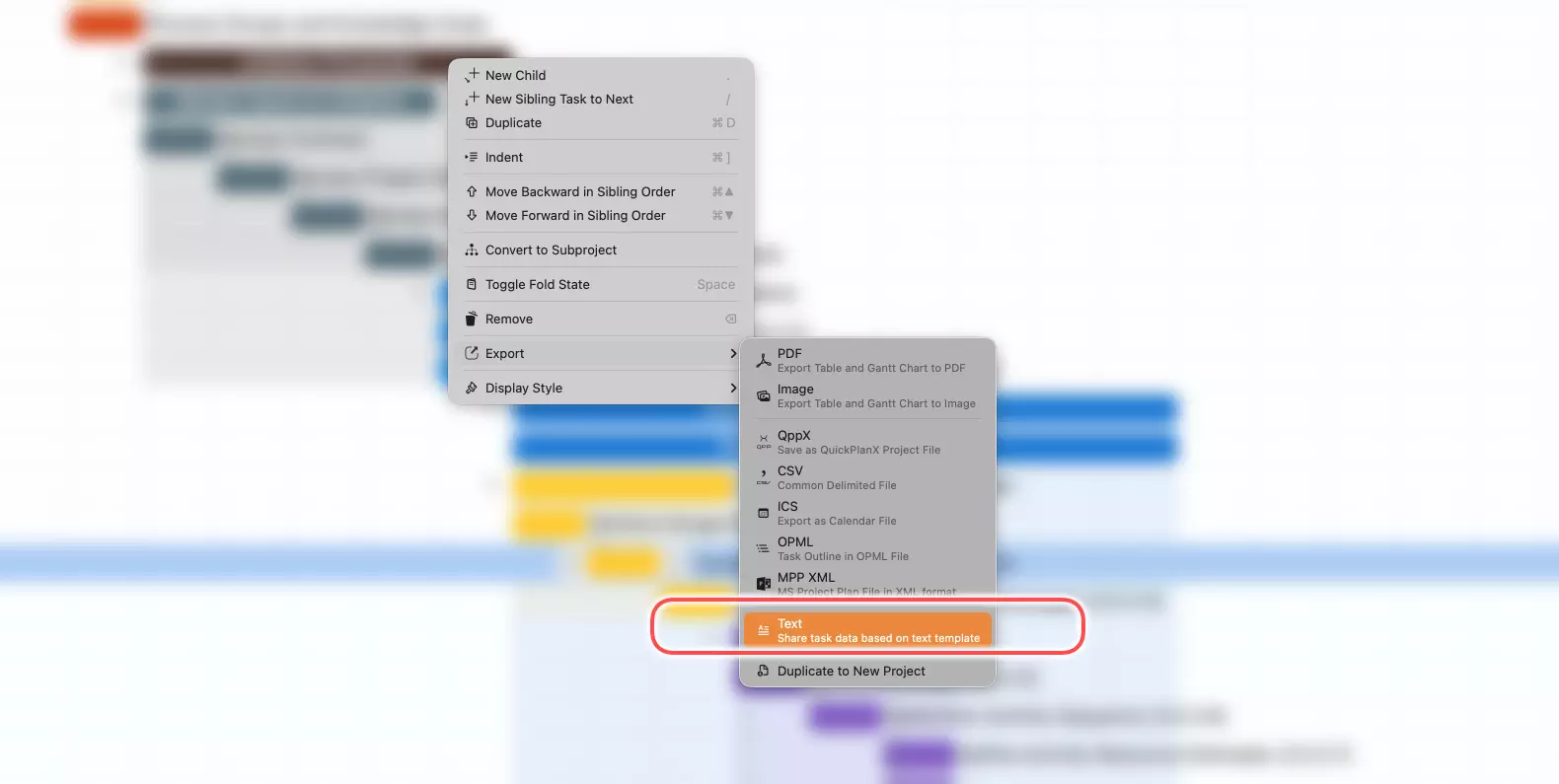Exportmenü auf dem Mac