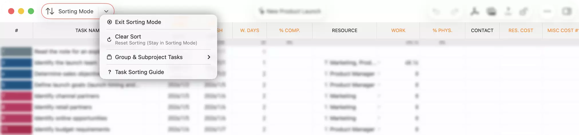 Sortiermodus beenden