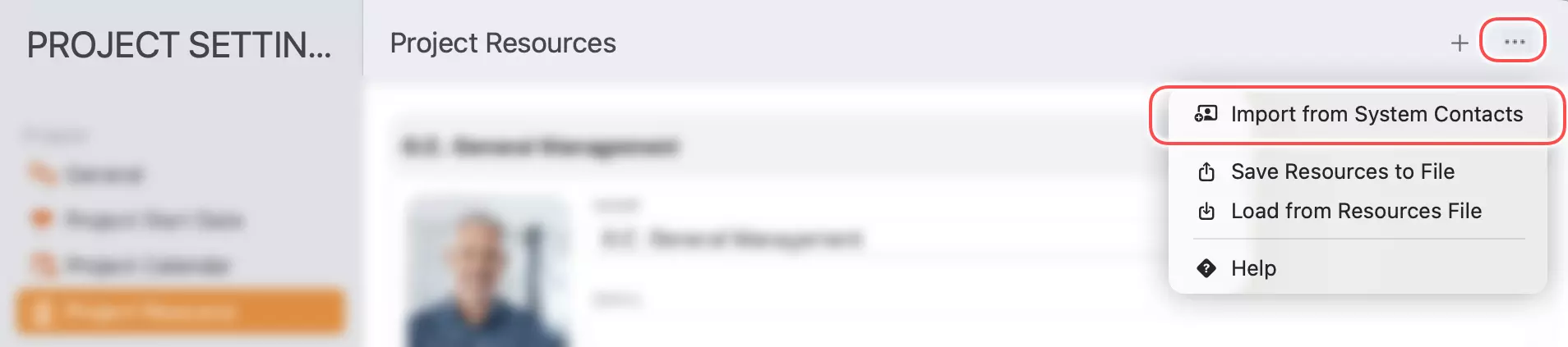 Projectinstellingen - Importeren uit contacten